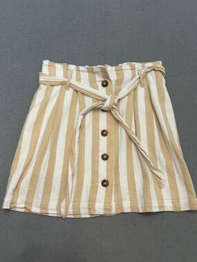 Hollister Beige and White Striped Button-Front Tie-Waist A-Line Skirt Small